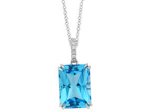 Blue Topaz and Diamond Pendant with Chain
