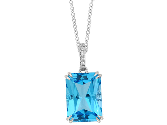 Blue Topaz and Diamond Pendant with Chain