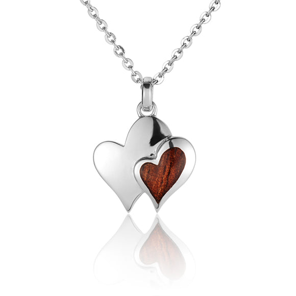 Double Heart Pendant with Koa Wood