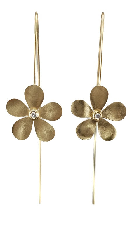 14K Yellow Gold Plumeria Flower Earrings