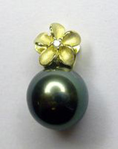 Tahitian Pearl and Plumeria Flower Pendant