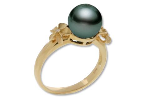 Tahitian Pearl and Plumeria Flower Ring