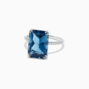 14K White Gold London Blue Topaz and Diamond Ring