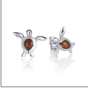 Sterling Silver Koa Turtle Earrings