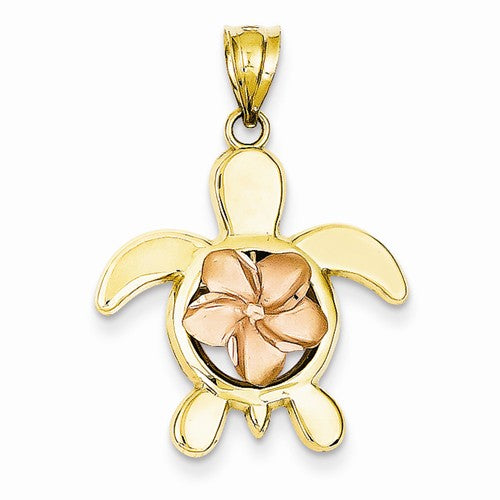 Gold Turtle with Plumeria Pendant