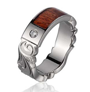 Titanium Koa Ring with Diamond