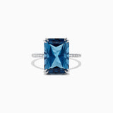 14K White Gold London Blue Topaz and Diamond Ring