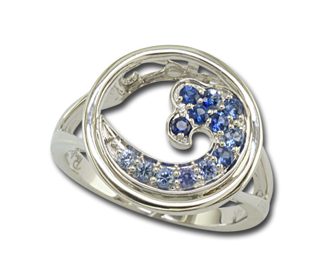 Sterling Silver Wave Ring with Blue Topaz